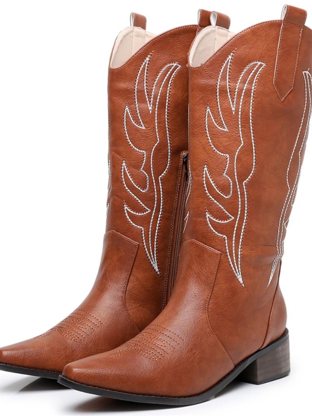 Cowboy Boots for Women - Cowgirl Boots with Embroidery, Mid Calf Side Zipper